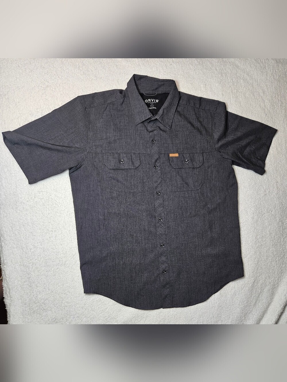 Orvis Mens Dark Charcoal Classic Camp Shirt  Short Sleeve Button